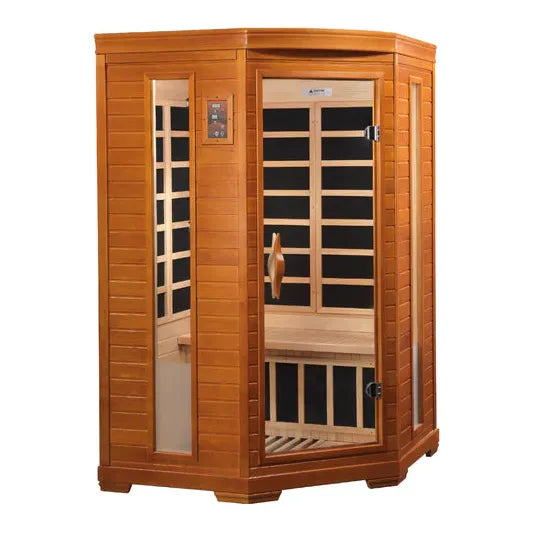 Golden Designs Dynamic "Heming Elite" 2-person Corner Ultra Low EMF FAR Infrared Sauna w/ Hemlock