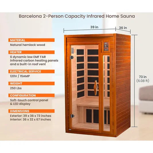 Golden Designs "Barcelona" Sauna Dynamic Low EMF FAR Infrared Sauna w/ Hemlock