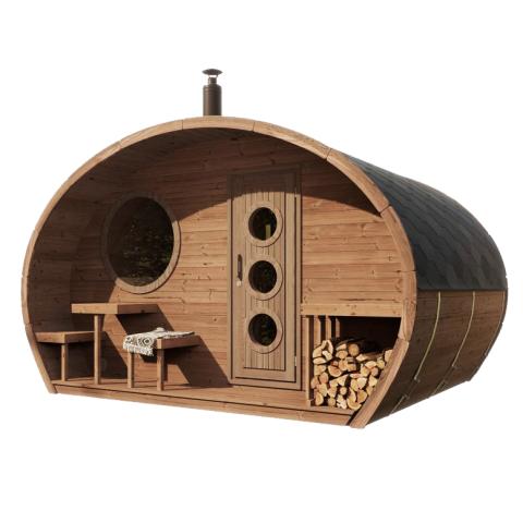 SaunaLife 8 Person Outdoor Barrel Sauna W/ Changing Room | G11