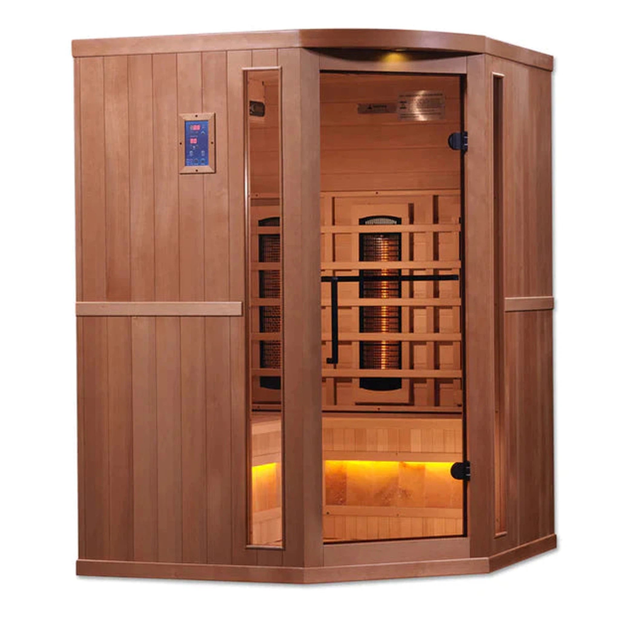 Golden Designs 3-Person Corner Full Spectrum PureTech™ Near Zero Infrared Sauna with Himalayan Salt Bar (Canadian Hemlock)