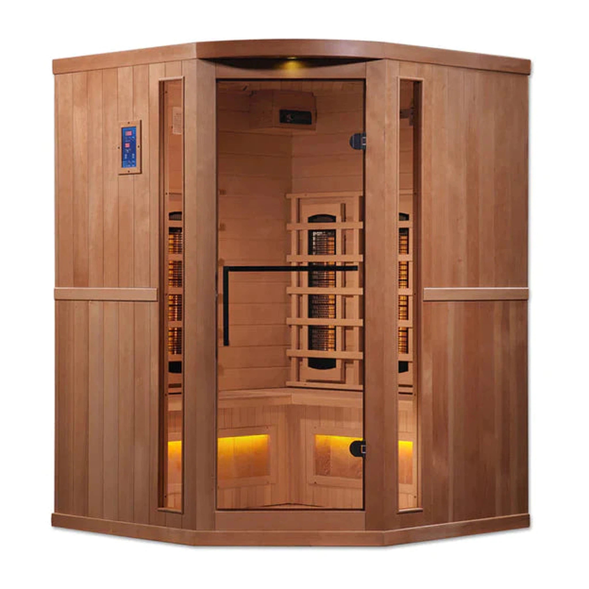 Golden Designs 3-Person Corner Full Spectrum PureTech™ Near Zero Infrared Sauna with Himalayan Salt Bar (Canadian Hemlock)