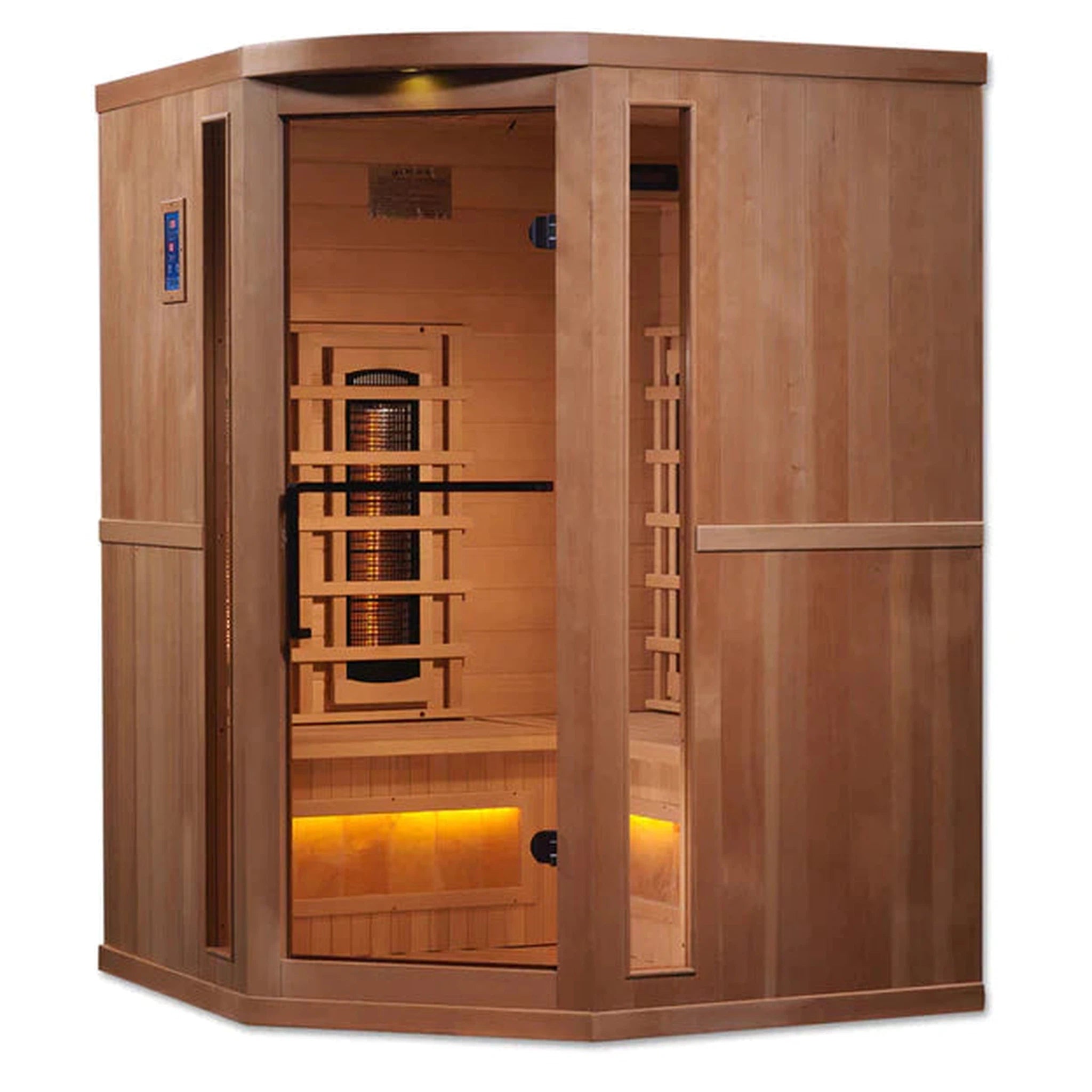 Golden Designs 3-Person Corner Full Spectrum PureTech™ Near Zero Infrared Sauna with Himalayan Salt Bar (Canadian Hemlock)