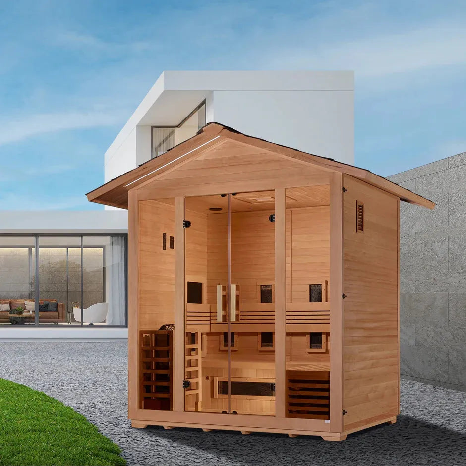 Golden Designs "Gargellen" 5-Person Full Spectrum Hybrid Outdoor Steam Sauna - Canadian Hemlock