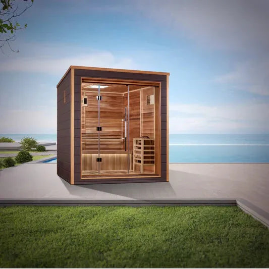 Golden Designs "Drammen" 3-Person Outdoor/Indoor Traditional Steam Sauna (GDI-8203-01) - Canadian Red Cedar Interior