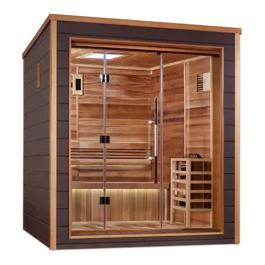 Golden Designs "Drammen" 3-Person Outdoor/Indoor Traditional Steam Sauna (GDI-8203-01) - Canadian Red Cedar Interior