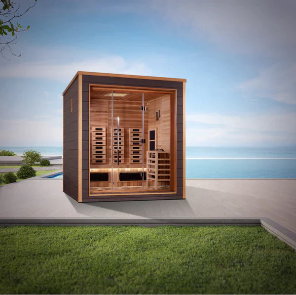 Golden Designs "Visby" 3-Person Outdoor/Indoor PureTech™ Hybrid Full Spectrum Sauna - Red Cedar Interior (infrared+traditional)