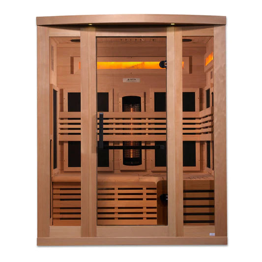 Golden Designs 3-Person Full Spectrum PureTech Near Zero EMF FAR Infrared Sauna with Himalayan Salt Bar