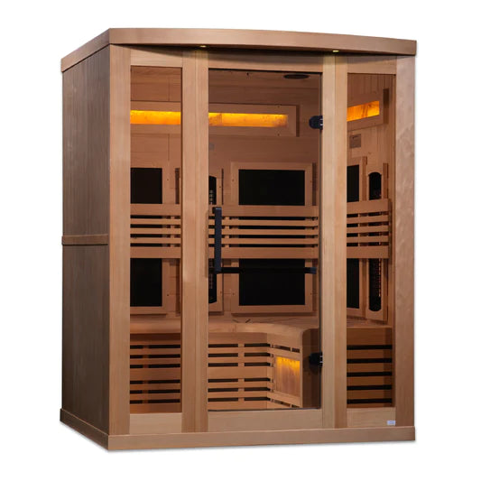 Golden Designs 3-Person Full Spectrum PureTech Near Zero EMF FAR Infrared Sauna with Himalayan Salt Bar