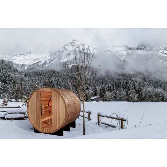 Golden Designs "Zurich" 4 Person Barrel with Bronze Privacy View - Traditional Steam Sauna - Pacific Cedar