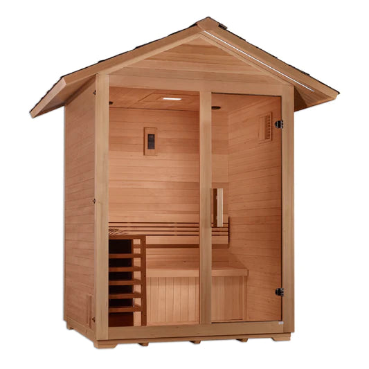 Golden Designs "Arlberg" 3-Person Traditional Outdoor Steam Sauna - Canadian Hemlock