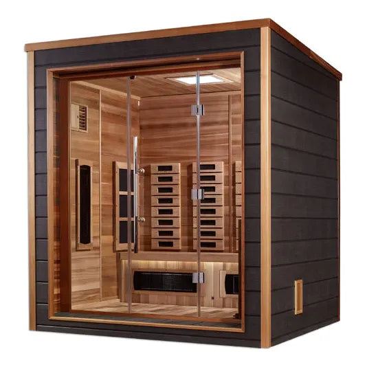 Golden Designs "Visby" 3-Person Outdoor/Indoor PureTech™ Hybrid Full Spectrum Sauna - Red Cedar Interior (infrared+traditional)