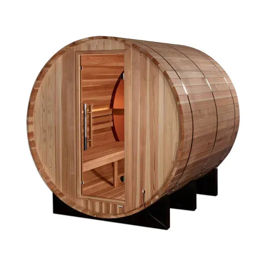 Golden Designs "Zurich" 4 Person Barrel with Bronze Privacy View - Traditional Steam Sauna - Pacific Cedar