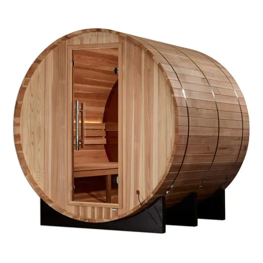 Golden Designs "Zurich" 4 Person Barrel with Bronze Privacy View - Traditional Steam Sauna - Pacific Cedar