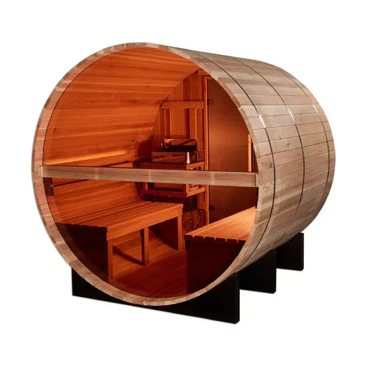 Golden Designs "Zurich" 4 Person Barrel with Bronze Privacy View - Traditional Steam Sauna - Pacific Cedar