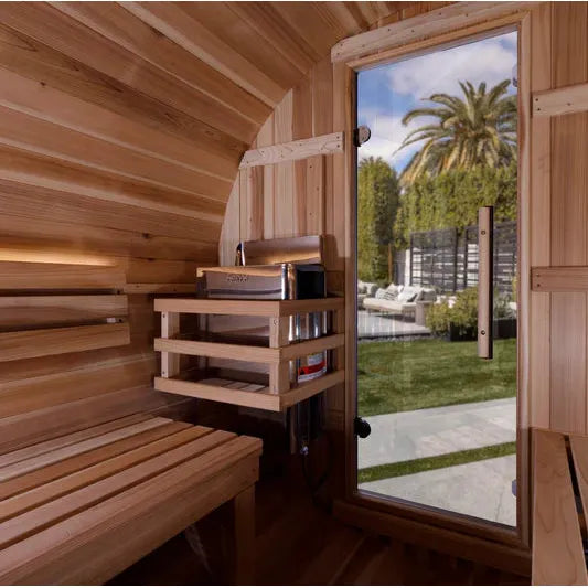 Golden Designs "Zurich" 4 Person Barrel with Bronze Privacy View - Traditional Steam Sauna - Pacific Cedar