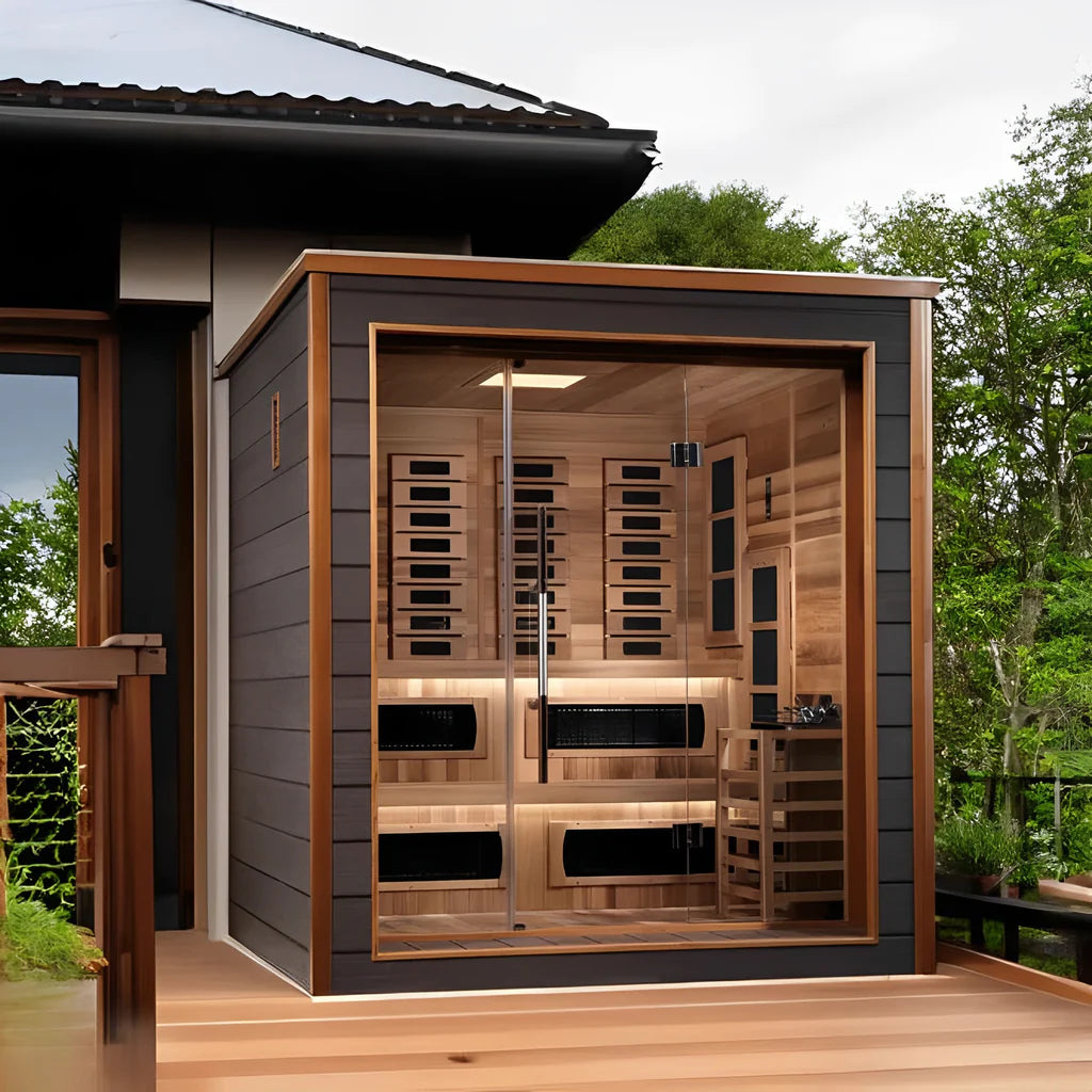 Golden Designs "Karlstad" 6-Person Outdoor/Indoor PureTech™ Hybrid Full Spectrum Sauna (GDI-8226-01) - Red Cedar Interior (infrared+traditional)