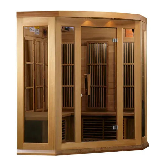 Golden Designs Sauna Maxxus 3-Person Corner FAR Infrared Sauna - Carbon Canadian Red Cedar Low EMF