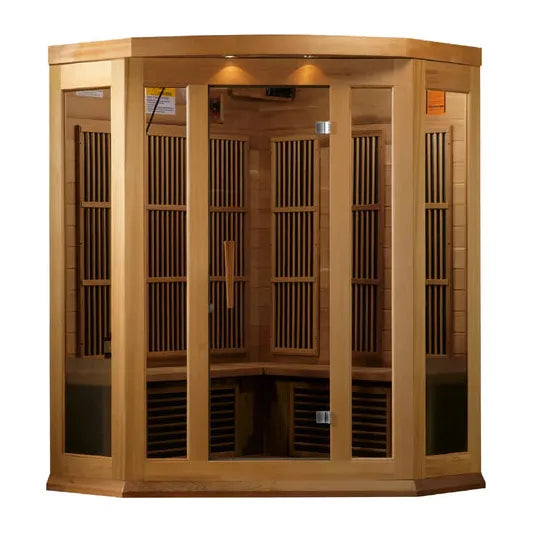 Golden Designs Sauna Maxxus 3-Person Corner FAR Infrared Sauna - Carbon Canadian Red Cedar Low EMF