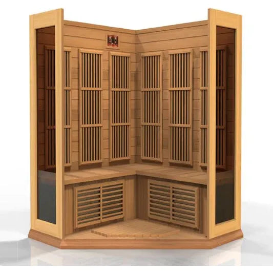 Golden Designs Maxxus 3-Person Corner Near Zero EMF (Under 2MG) FAR Infrared Sauna (Canadian Red Cedar)