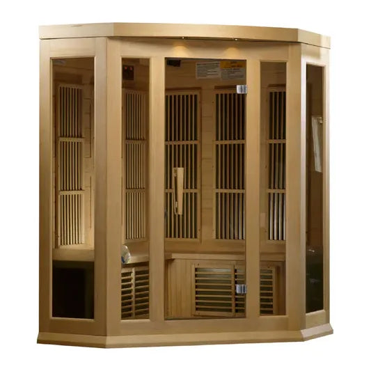 Golden Designs Sauna Maxxus 3-Person, Corner Low EMF (Under 8MG) FAR Infrared Sauna (Canadian Hemlock)