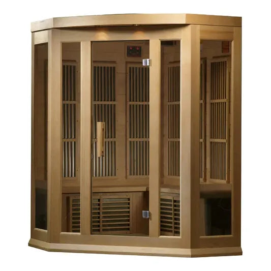 Golden Designs Sauna Maxxus 3-Person, Corner Low EMF (Under 8MG) FAR Infrared Sauna (Canadian Hemlock)