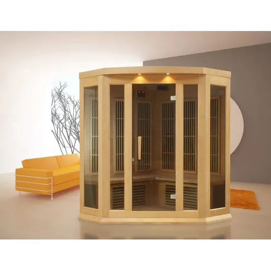 Golden Designs Sauna Maxxus 3-Person, Corner Low EMF (Under 8MG) FAR Infrared Sauna (Canadian Hemlock)