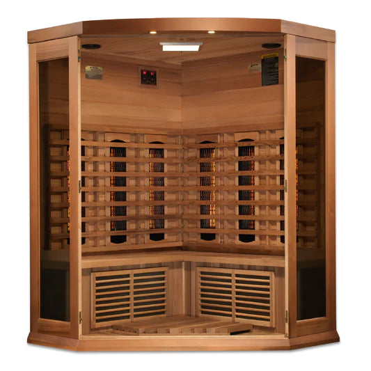 Golden Designs Maxxus 3-Person Corner Full Spectrum Near Zero EMF (Under 2MG) FAR Infrared Sauna (Canadian Red Cedar)