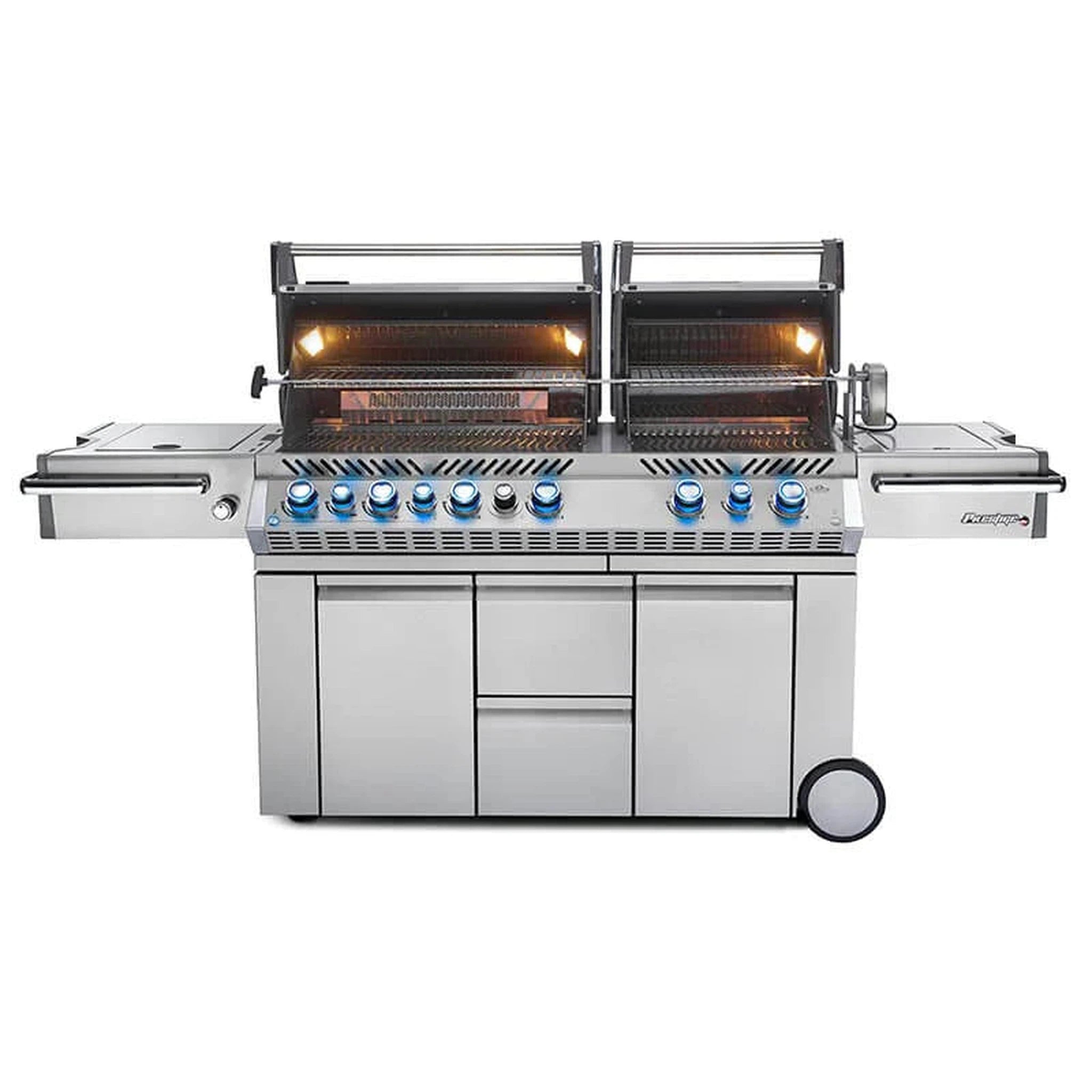 Napoleon Prestige PRO 825 Freestanding Gas Grill with Infrared Rear Burner, Double Infrared Sear Burner & Side Burner and Rotisserie Kit