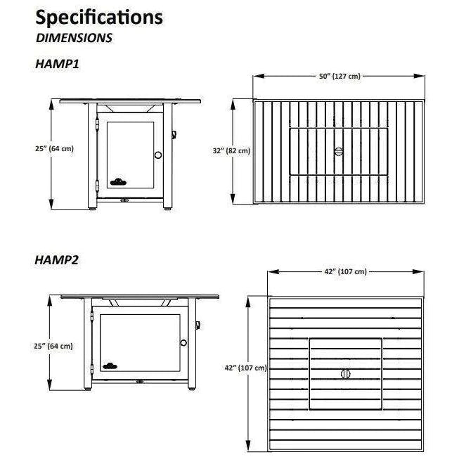 Napoleon Hamptons Rectangle Propane Patioflame Fire Pit Table