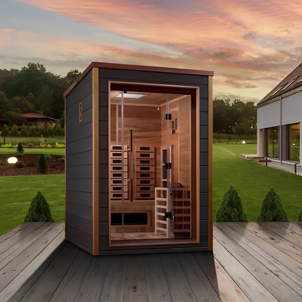 Golden Designs "Nora" 2-Person Outdoor/Indoor PureTech™ Hybrid Full Spectrum Sauna (Red Cedar Interior (infrared+traditional)