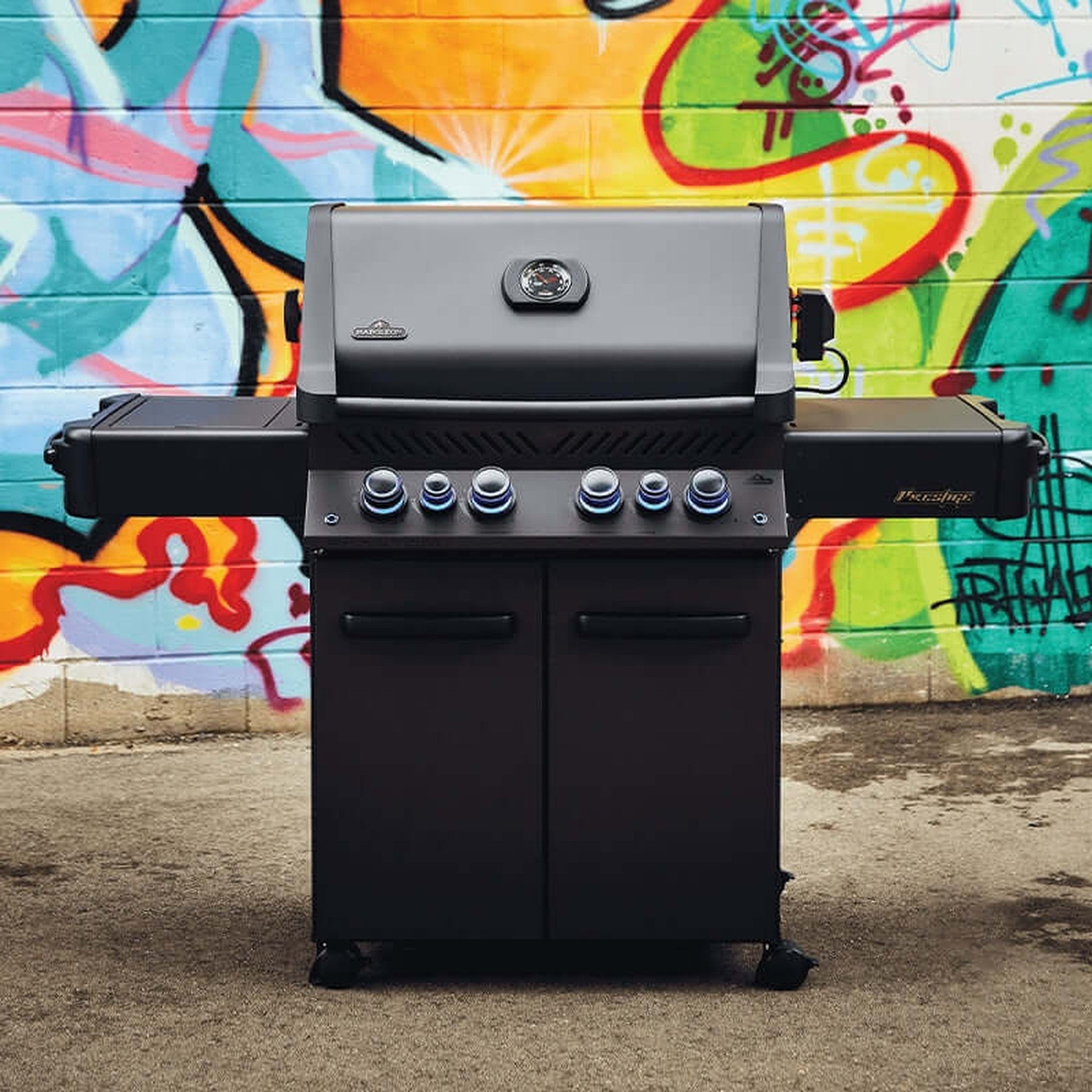 Napoleon Phantom Prestige 500 Gas Grill with Infrared Rear Burner, Infrared Side Burner, & Rotisserie Kit - Matte Black