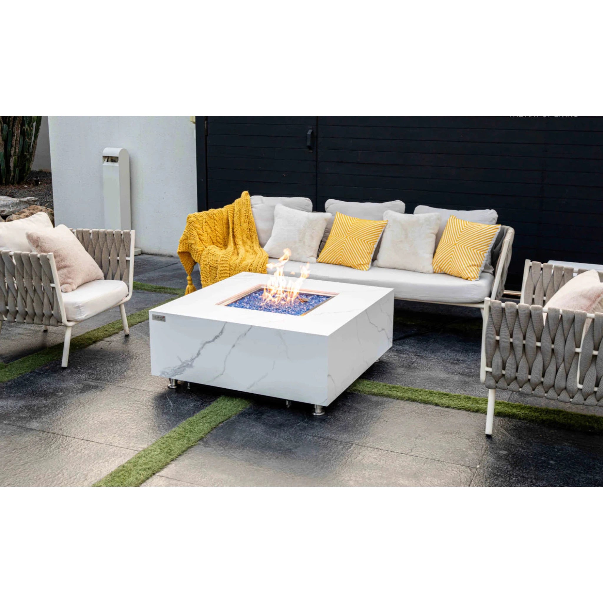 Elementi Plus BIANCO Marble Porcelain Fire Table