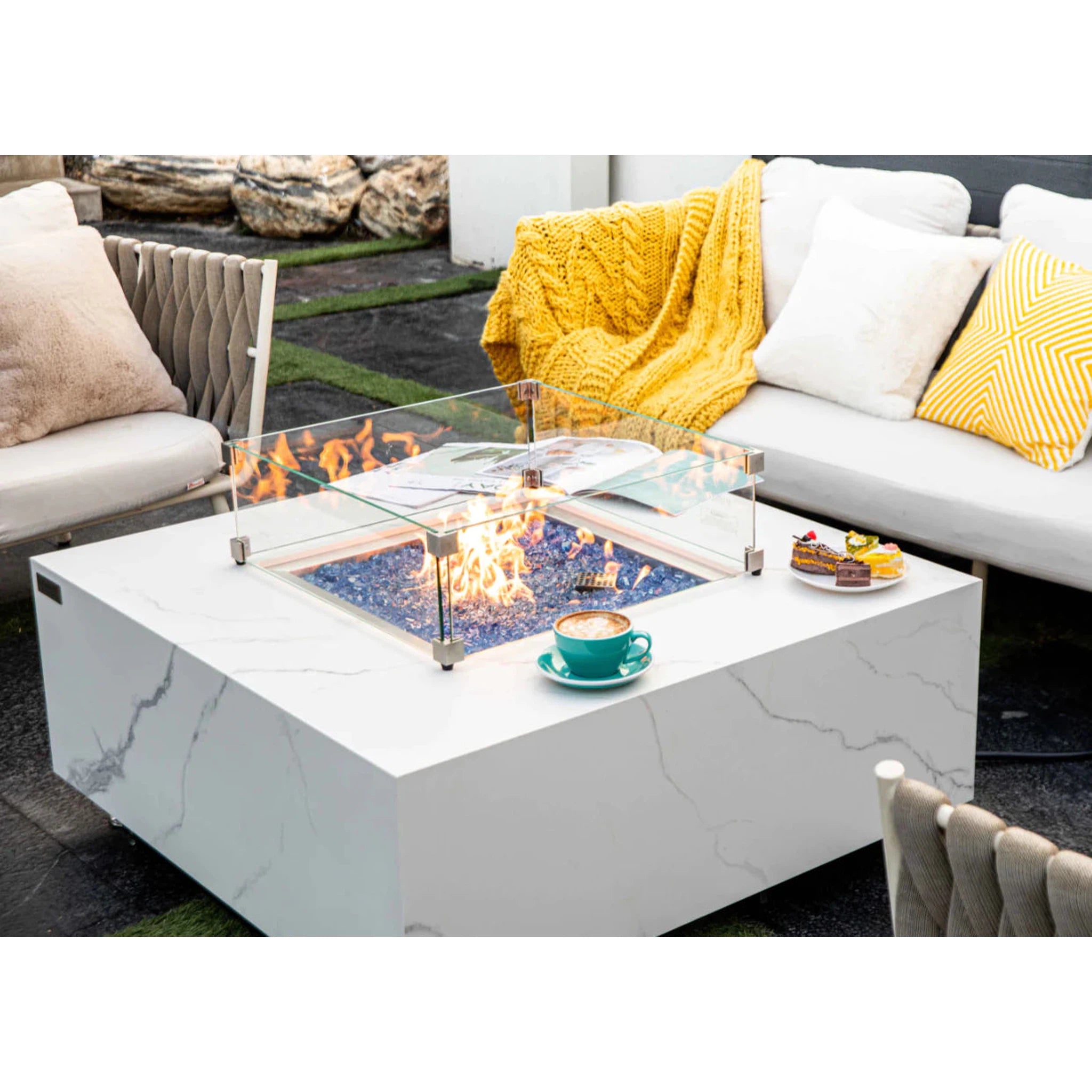 Elementi Plus BIANCO Marble Porcelain Fire Table