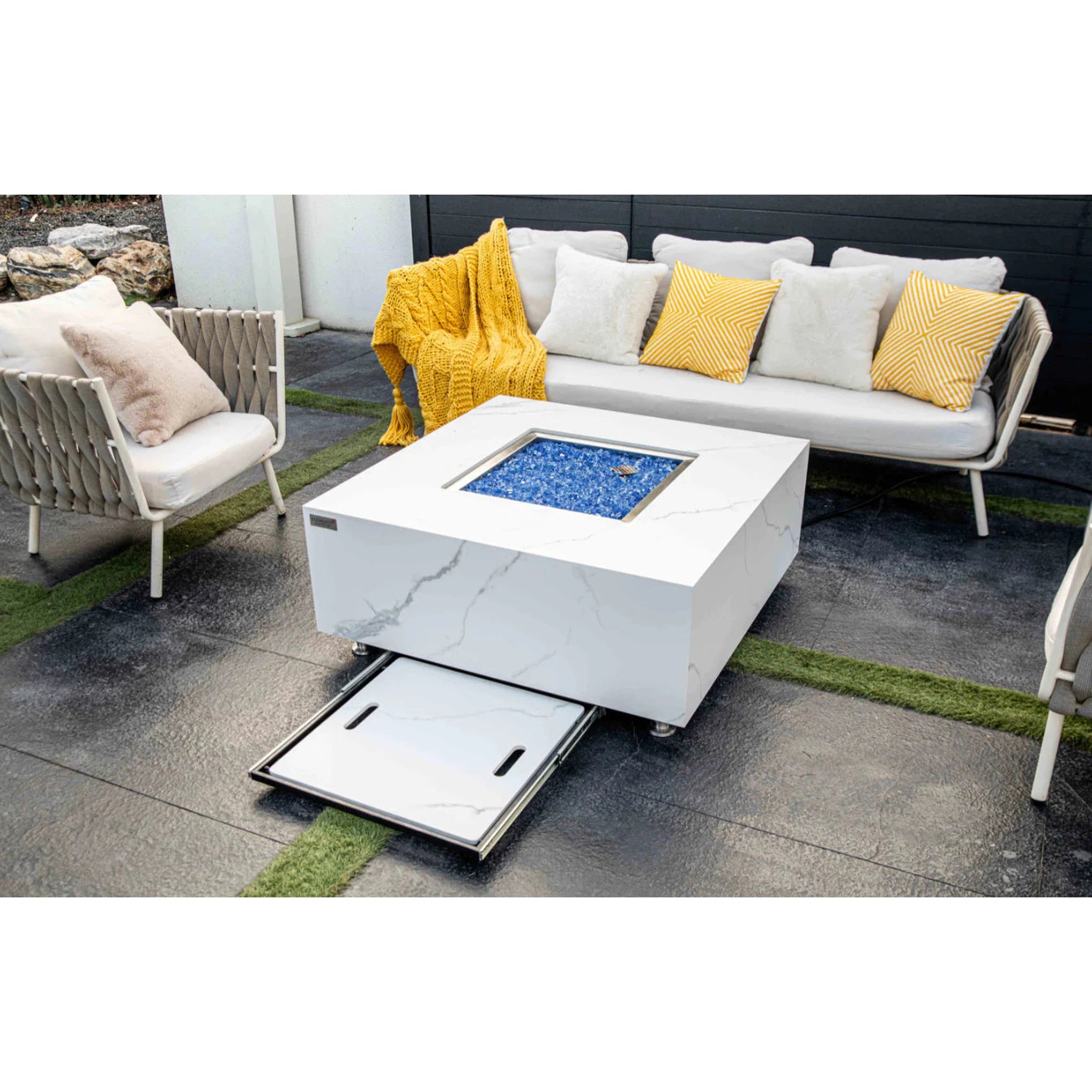 Elementi Plus BIANCO Marble Porcelain Fire Table