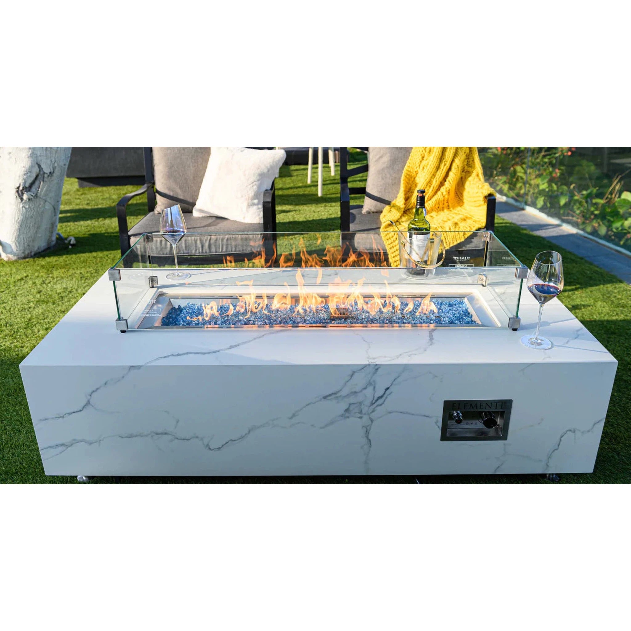 Elementi Plus CARRARA Marble Porcelain Fire Table