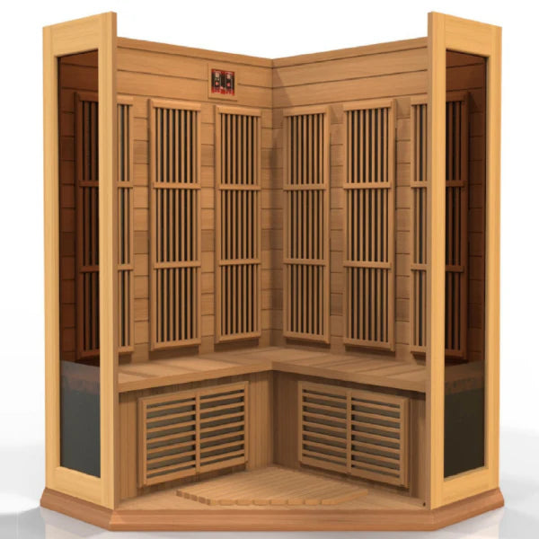 Maxxus 3-Person Corner Low EMF (Under 8MG) FAR Infrared Sauna (Canadian Red Cedar)