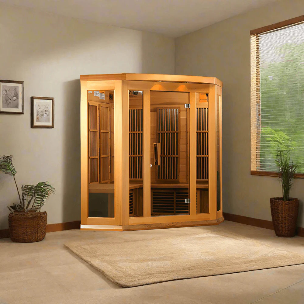 Maxxus 3-Person Corner Low EMF (Under 8MG) FAR Infrared Sauna (Canadian Red Cedar)