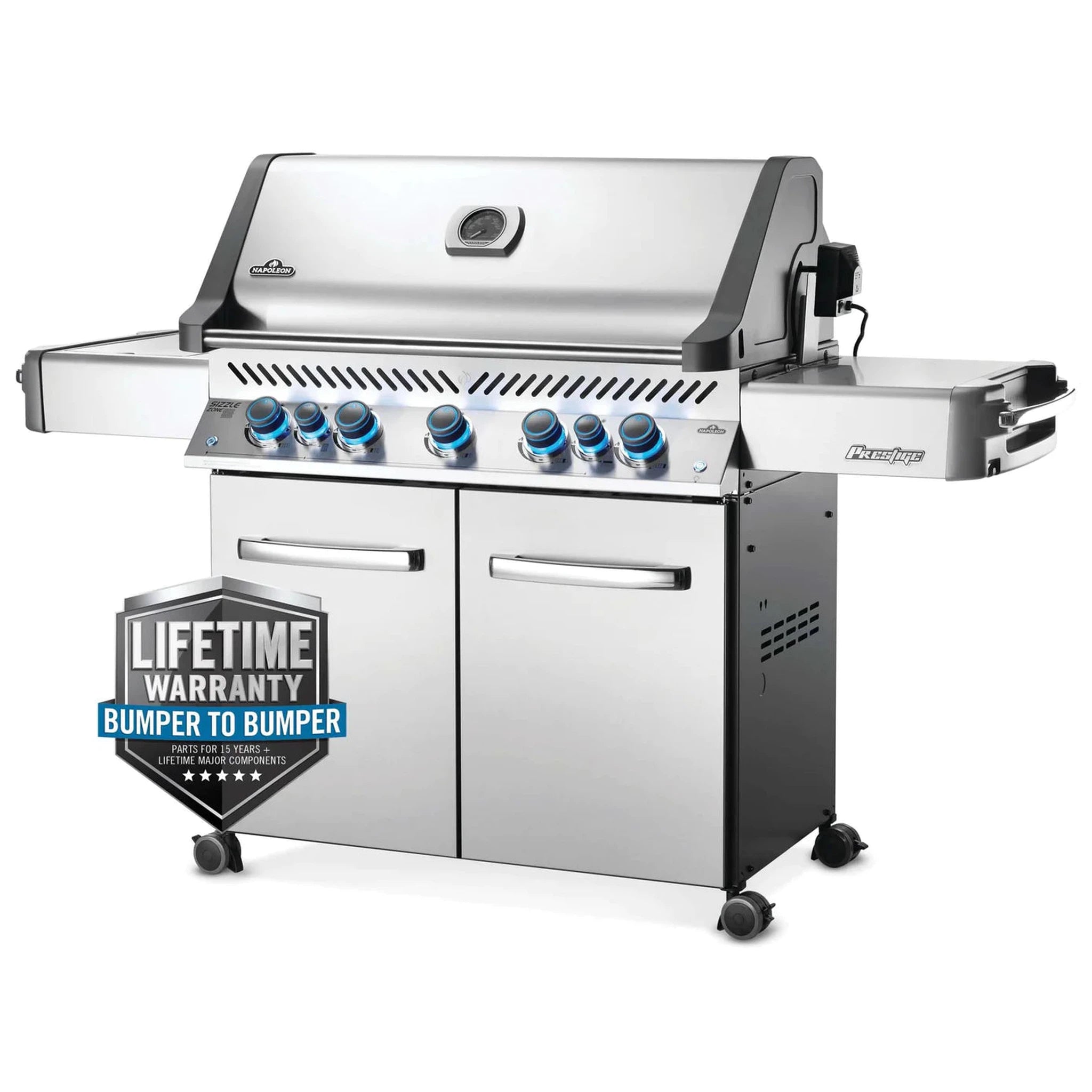 Napoleon Prestige 665 Freestanding Gas Grill with Infrared Rear Burner and Infrared Side Burner and Rotisserie Kit