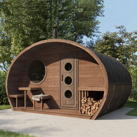 SaunaLife 8 Person Outdoor Barrel Sauna W/ Changing Room | G11