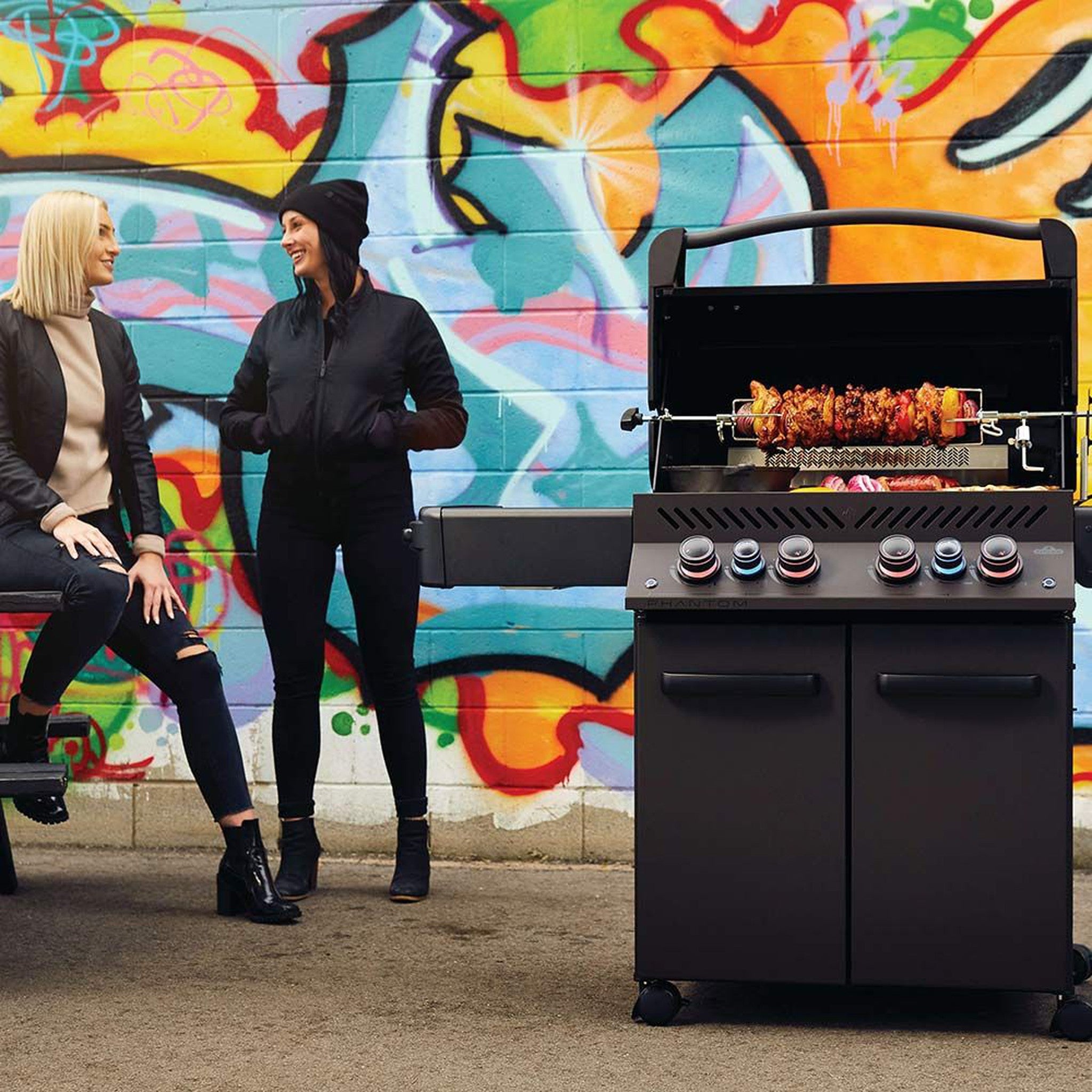 Napoleon Phantom Prestige 500 Gas Grill with Infrared Rear Burner, Infrared Side Burner, & Rotisserie Kit - Matte Black