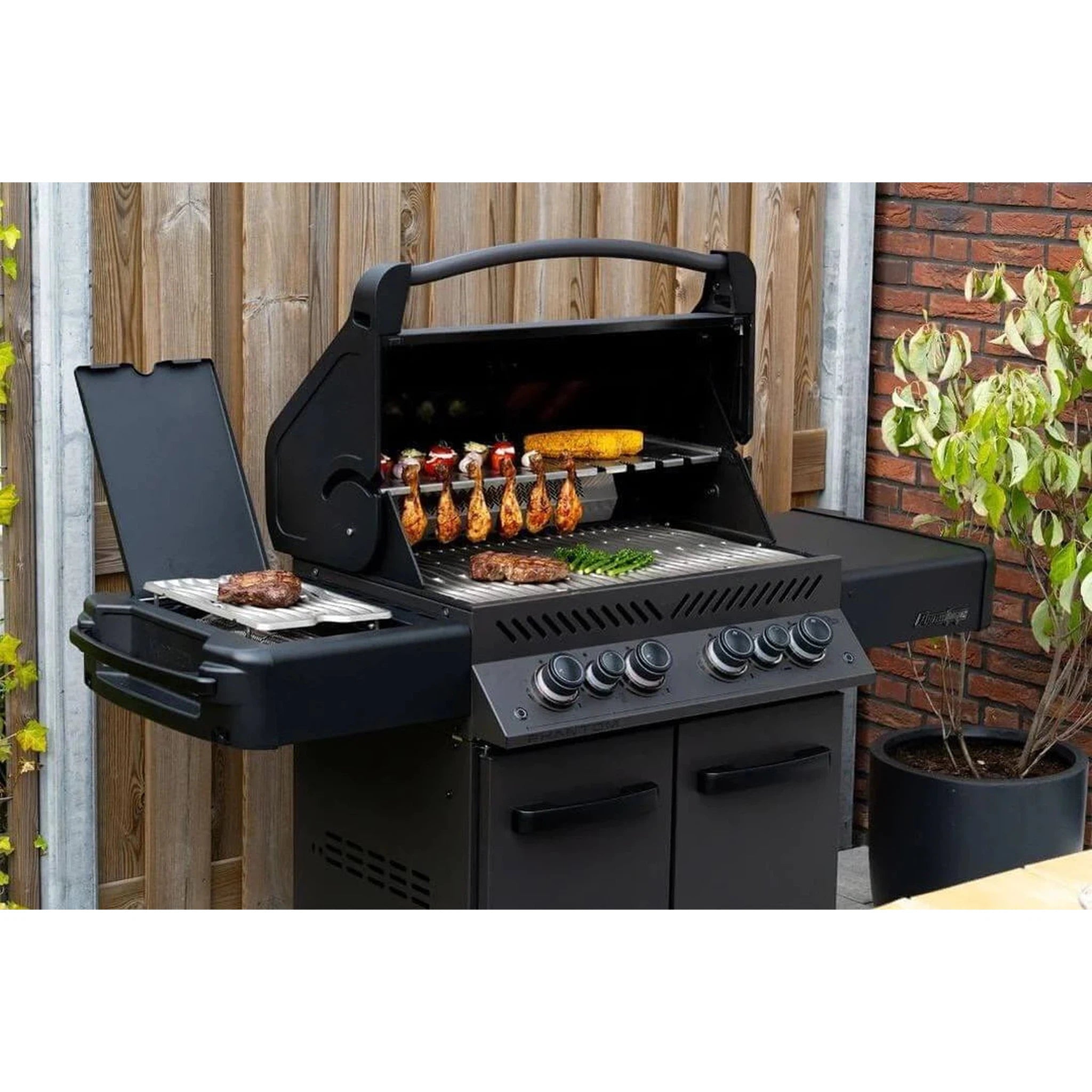 Napoleon Phantom Prestige 500 Gas Grill with Infrared Rear Burner, Infrared Side Burner, & Rotisserie Kit - Matte Black