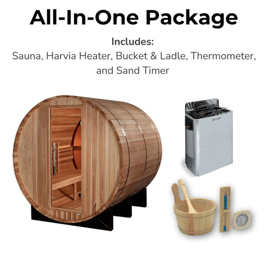 Golden Designs "Zurich" 4 Person Barrel with Bronze Privacy View - Traditional Steam Sauna - Pacific Cedar