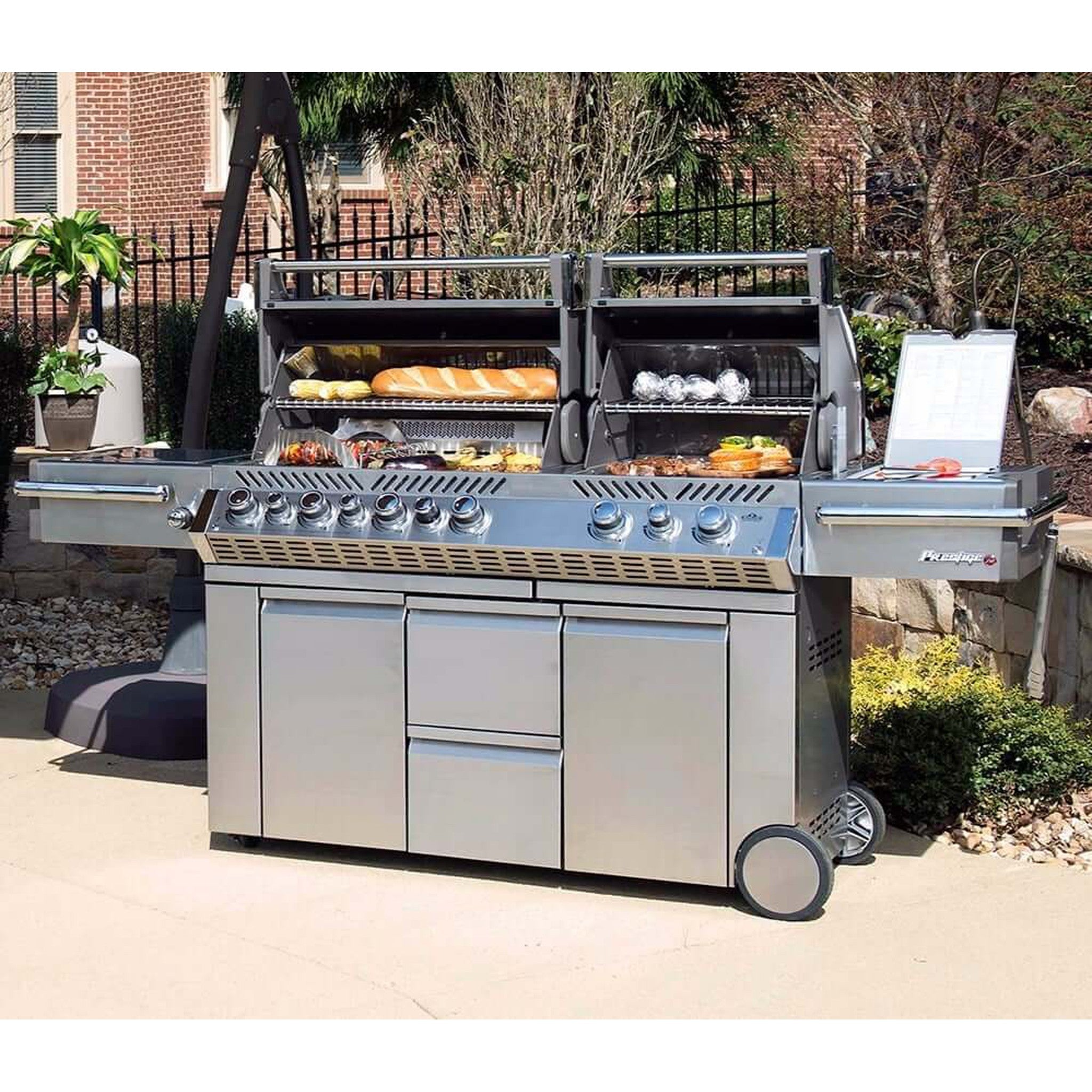 Napoleon Prestige PRO 825 Freestanding Gas Grill with Infrared Rear Burner, Double Infrared Sear Burner & Side Burner and Rotisserie Kit