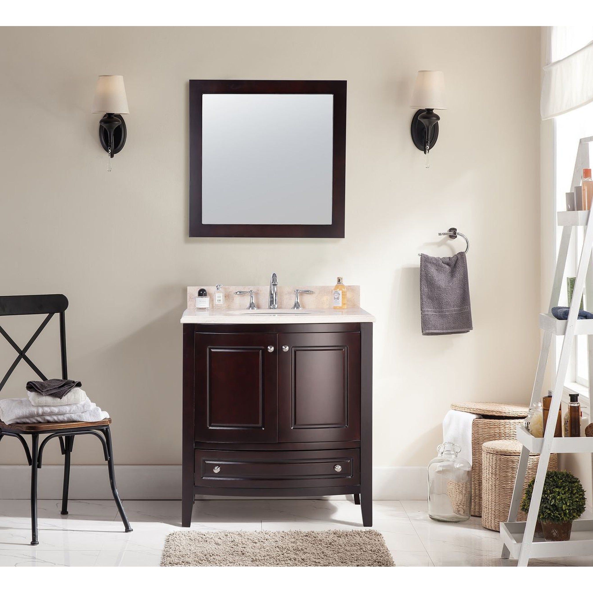 Estella 32" Brown Bathroom Vanity with Jerusalem Gold Marble Countertop