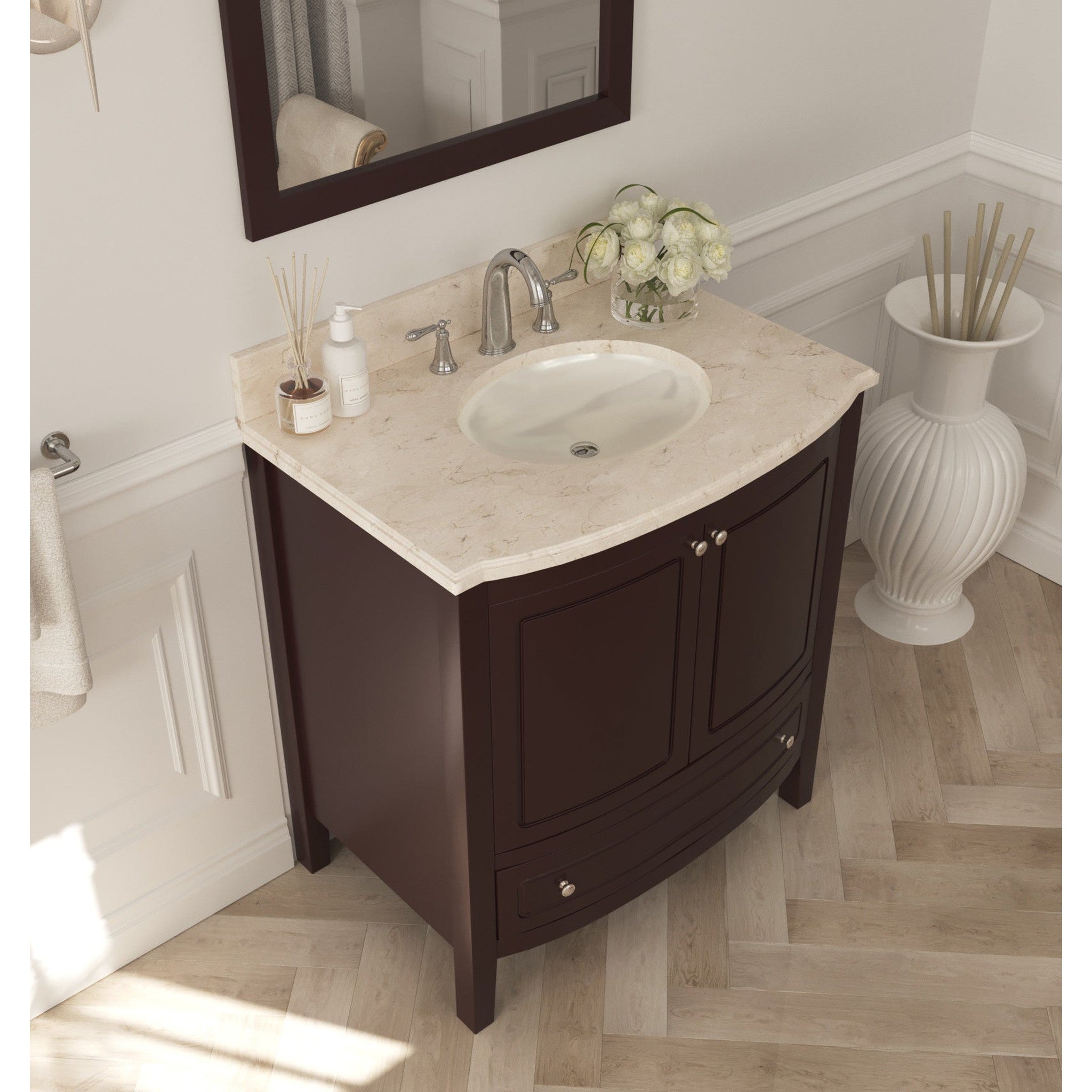 Estella 32" Brown Bathroom Vanity with Jerusalem Gold Marble Countertop