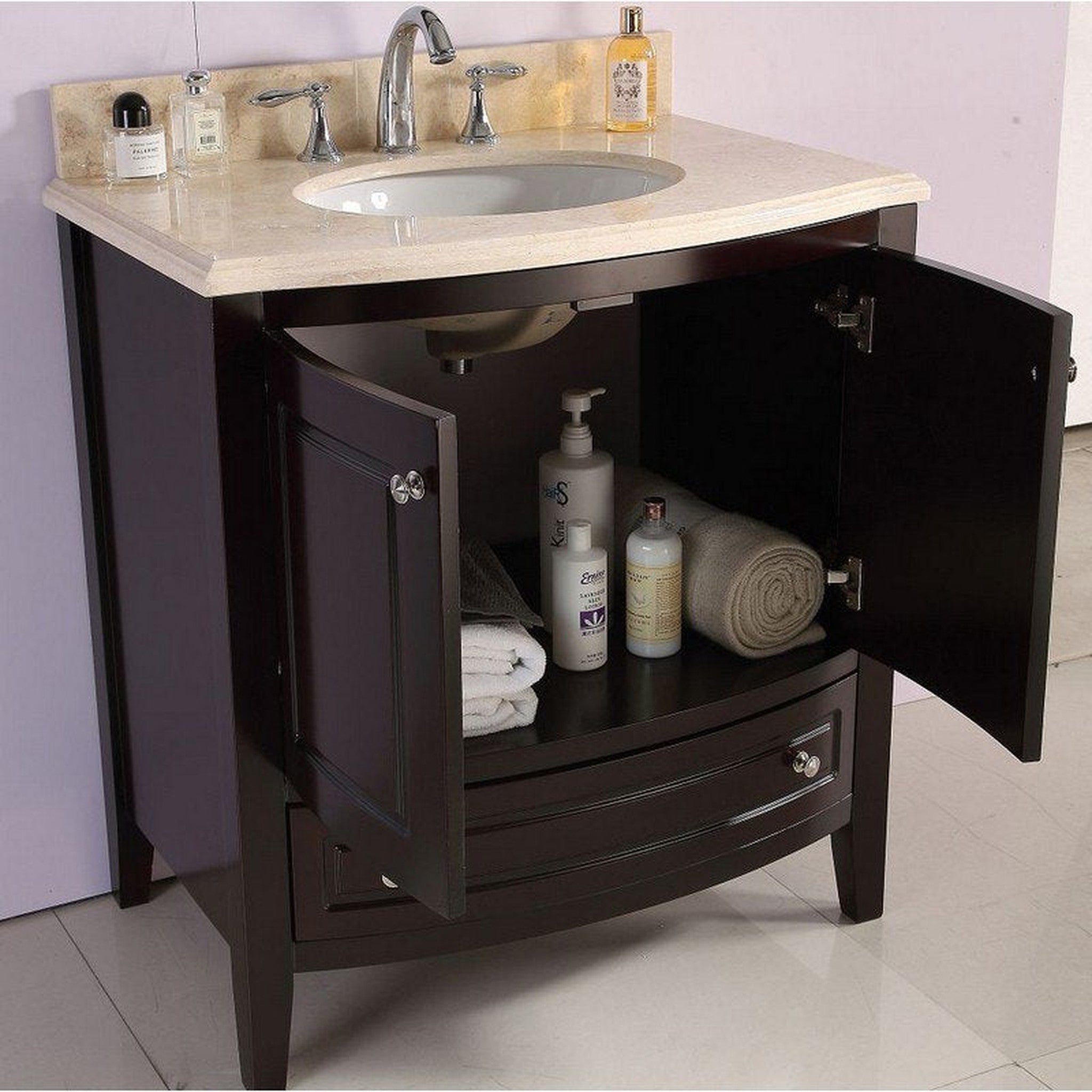 Estella 32" Brown Bathroom Vanity with Jerusalem Gold Marble Countertop