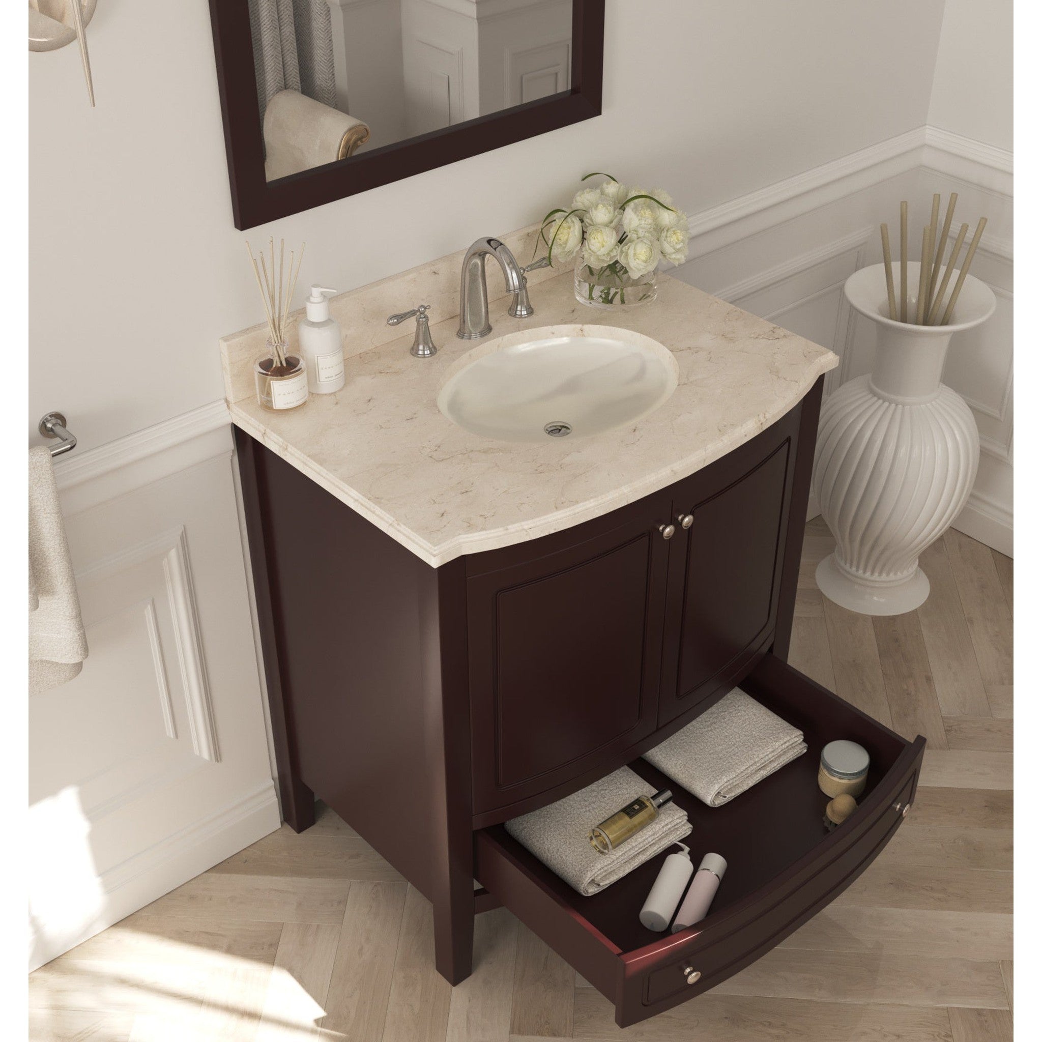 Estella 32" Brown Bathroom Vanity with Jerusalem Gold Marble Countertop