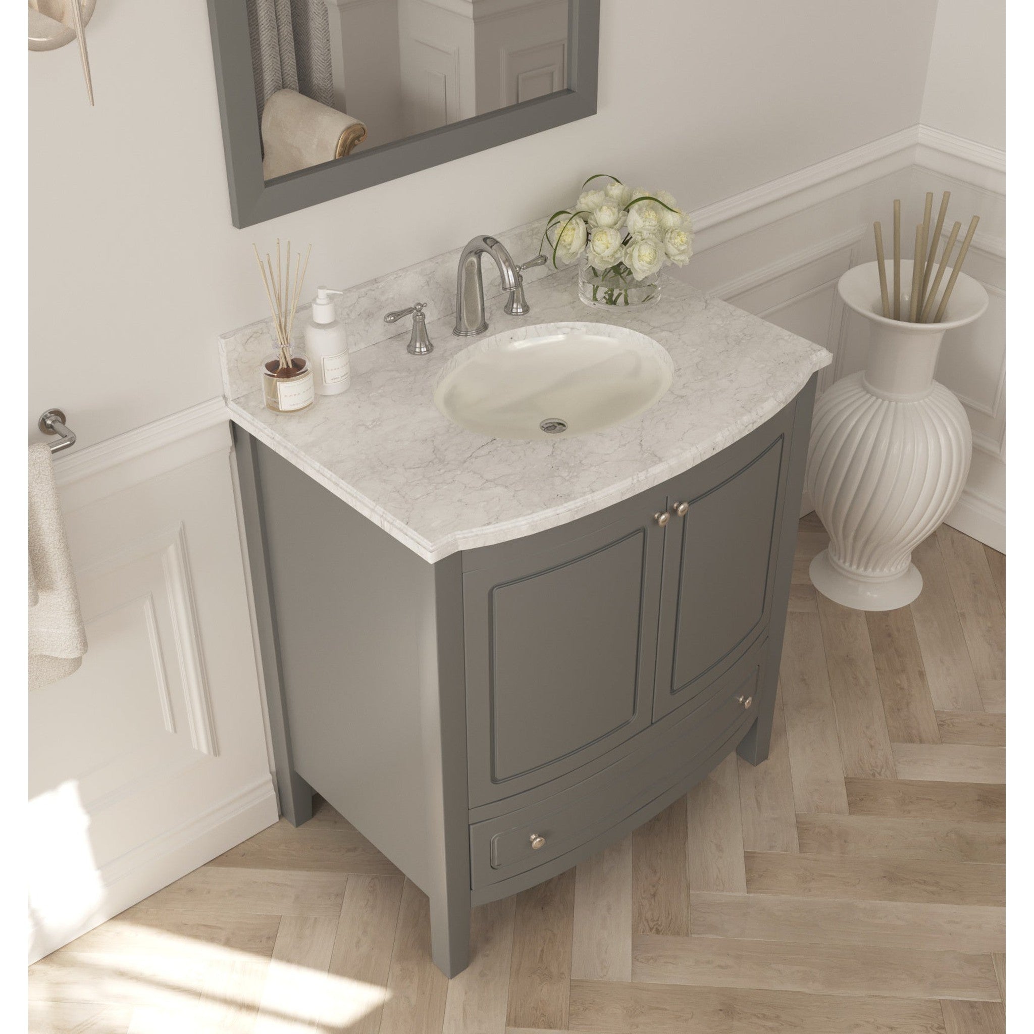 Estella 32" Grey Bathroom Vanity with White Carrara Marble Countertop