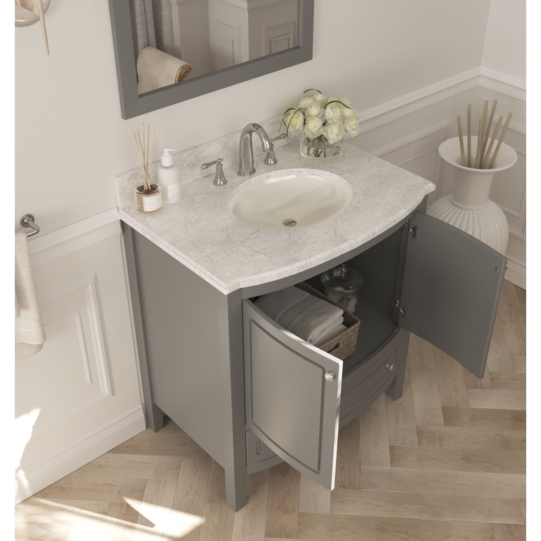 Estella 32" Grey Bathroom Vanity with White Carrara Marble Countertop