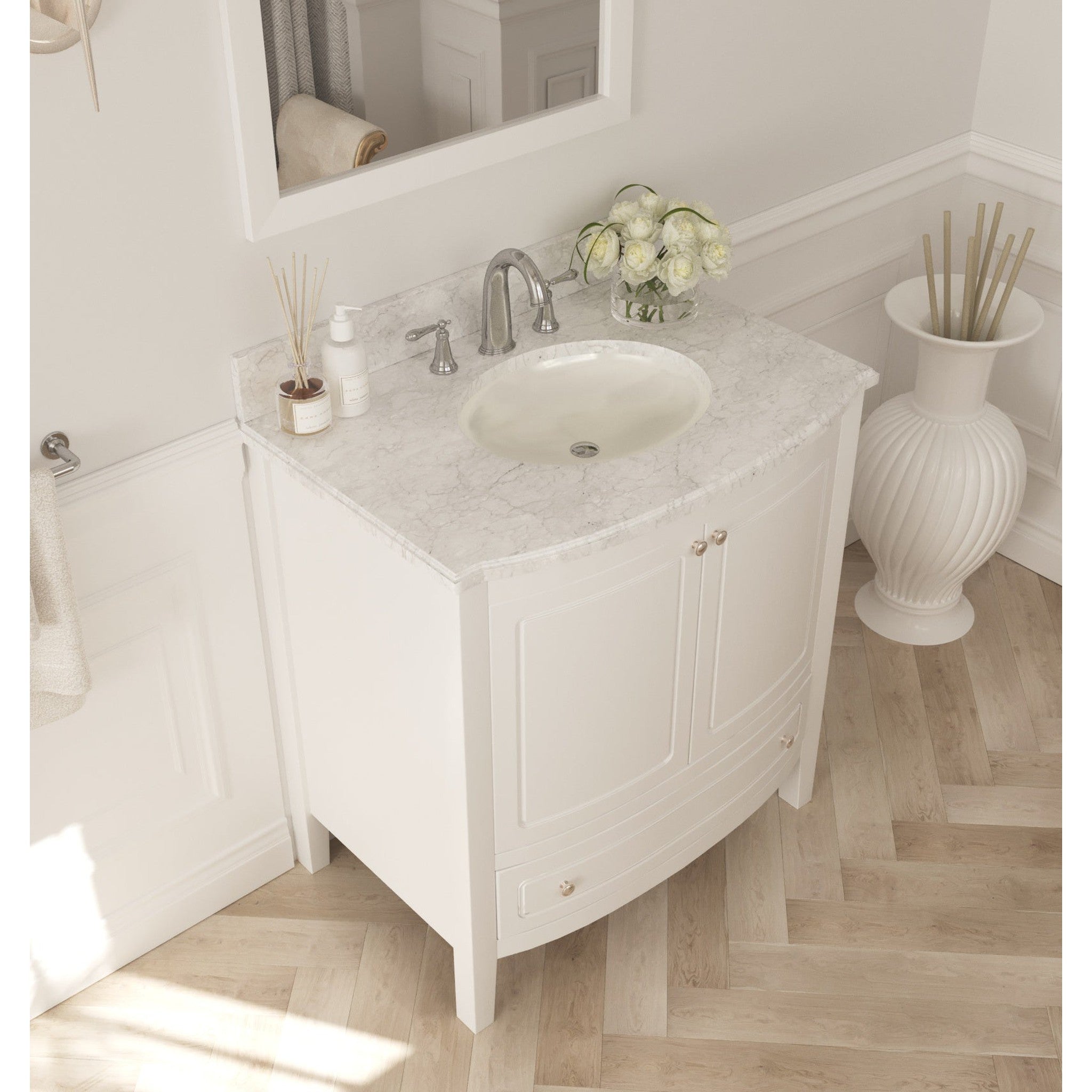 Estella 32" White Bathroom Vanity with White Carrara Marble Countertop